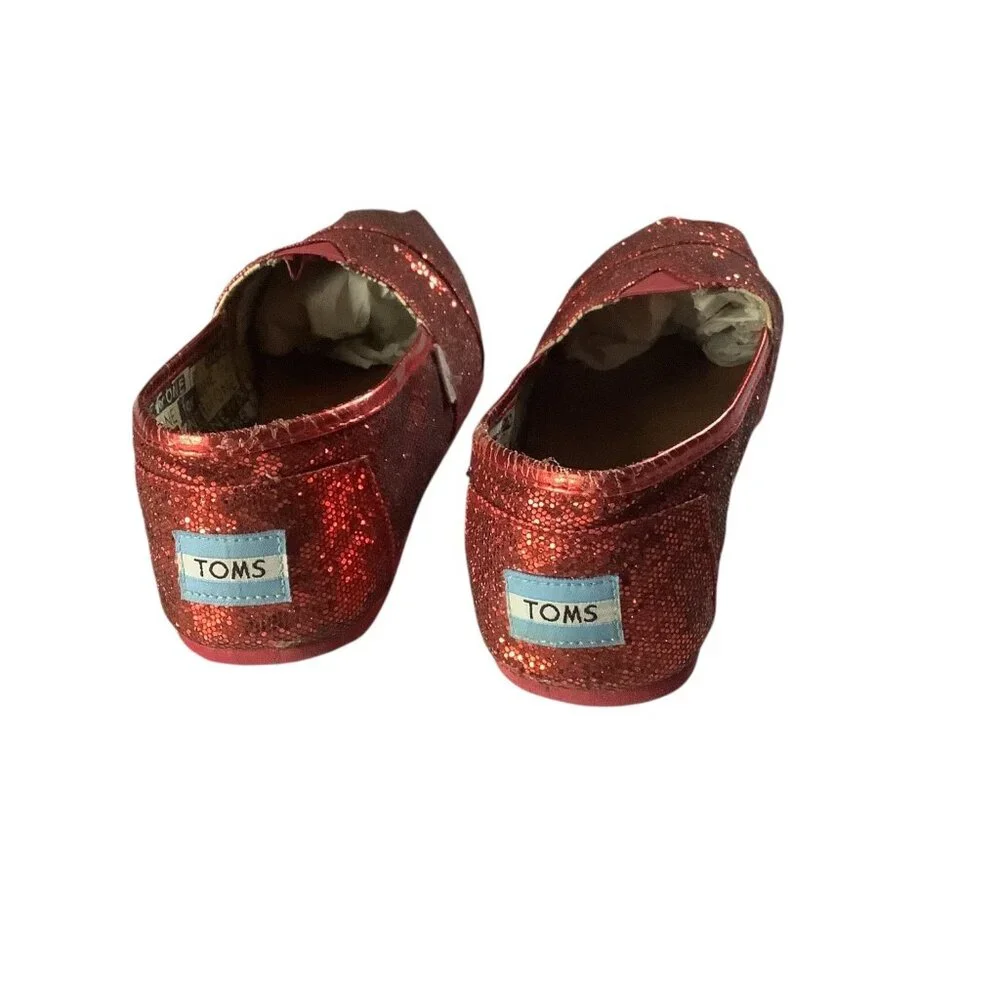 Toms Youth‎ Classic Red Glitter Slip On Shoes Size 5.5 Lightweight Casual Flats